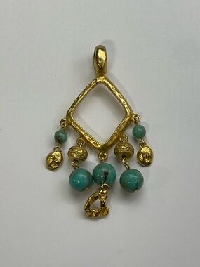 Gold Tone Turquoise Bead Pendant for Necklace Boho Southwestern Style